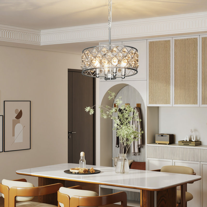 HOMCOM Crystal Chandelier Adjustable Height 4-Light E14 Base Silver Tone, Silver