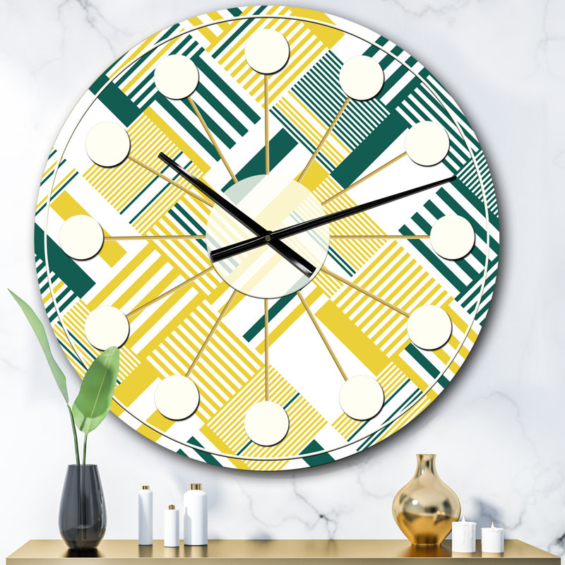 Horloge murale abstraite à rayures diagonales abstraites Mid-Century, Petit