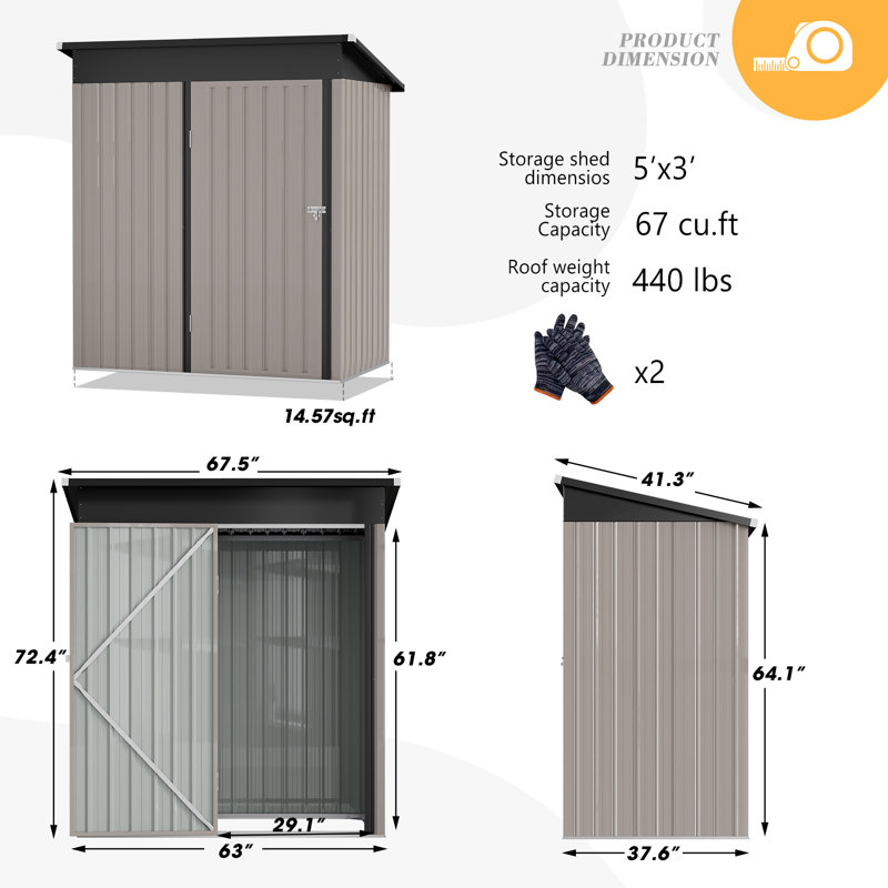 4.5 ft. W x 2.5 ft. D Metal Lean-To Storage Shed