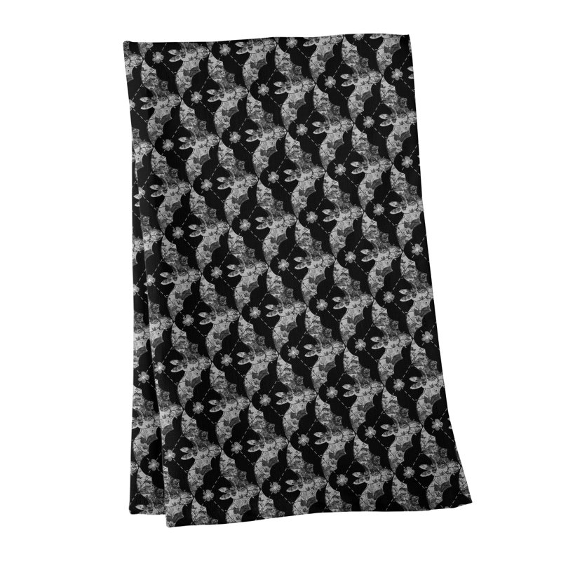 Serviette de thé floral, Noir, Polyester sergé