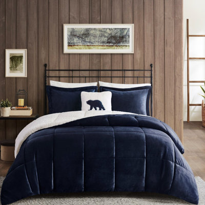Bleu marine + très grand édredon - To, 102 po x 86 po, 2 taies décoratives, 1 coussin décoratif, look tendance avec rembourrage inversé, bleu marine et coussin décoratif inclus
