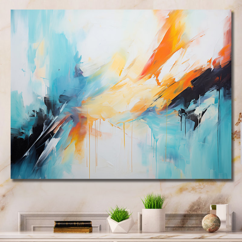 Azur bleu jaune fusion 2 - art mural abstrait, Toile tendue, H 16 po x l 32 po x P 1 po