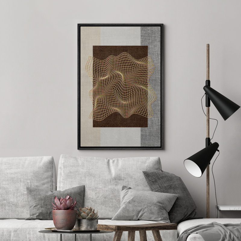 Modern Rustic Brown Abstract Geometric Artwork Framed Bedroom Wall Decorations Canvas Print, Black, 24" H x 16" W