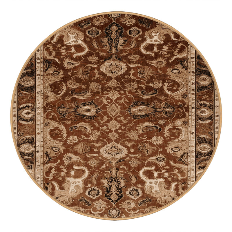 Machine Washable Persian Brown Area Rug, Round 4'