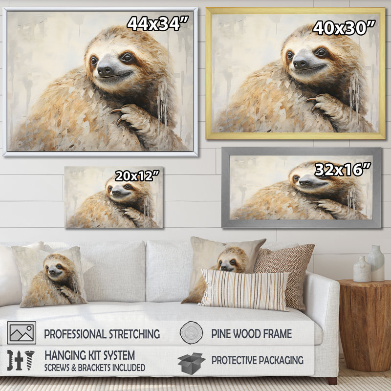 «Thoughtful Sloth I» sur toile, H 12 po x l 20 po x P 1 po, Toile tendue