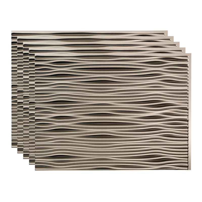 FASÄDE Waves Decorative Vinyl Backsplash 15 sq ft Kit, Brushed Nickel