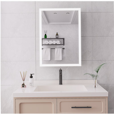 Armoire à pharmacie de salle de bain avec lumières, armoire à pharmacie DEL 28 po x 20 po avec miroir, armoire à pharmacie lumineuse avec désembueur, gradateur, horloge numérique et affichage de la température, montage en surface