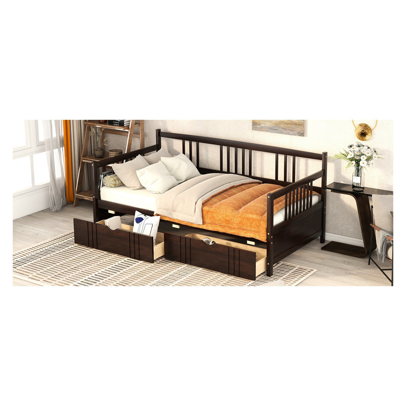 Lit de jour simple avec tiroir en bois fini - Améliore l'apparence de la pièce et la fonctionnalité Éléments de taille Fabrication solide pour un intérieur de chambre à coucher élégant