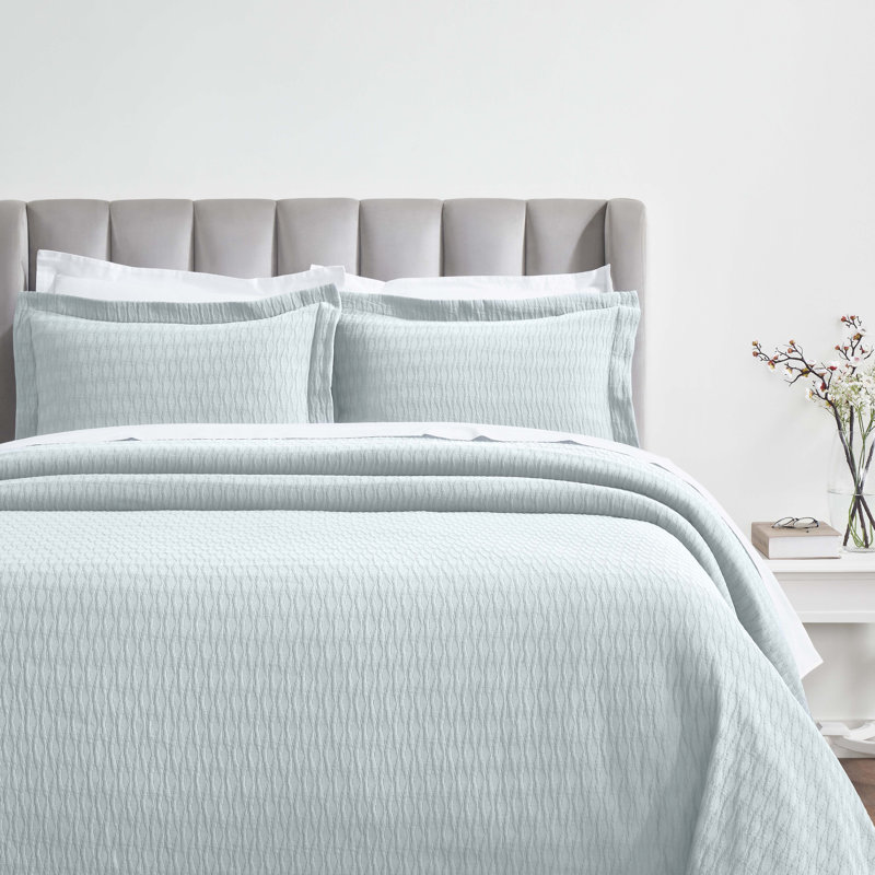 Ensemble de couvre-lit matelassé à motif de losanges 100% coton Calvert, Couvre-lit double et 2 taies décoratives standard