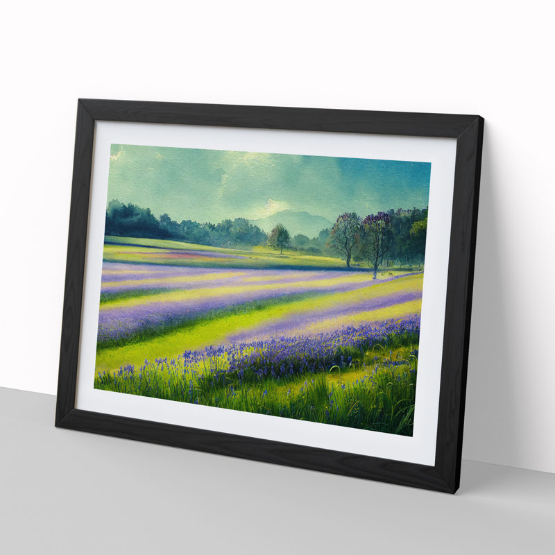 Serene Bluebell Field Vol.3 - Single Picture Frame Painting, 46cm H x 64cm W x 2cm D, Black