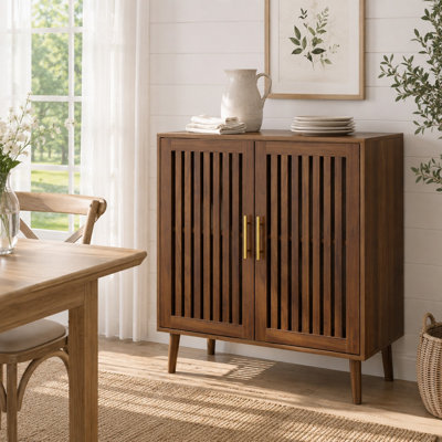 31.5" Walnut Farmhouse Sideboard Buffet Cabinet with Louvered Doors, Adjustable Shelves Coffee Bar Storage Cabinet, Wood Accent Cabinet for Kitchen, Dining Room, Living Room, Entryway & Office