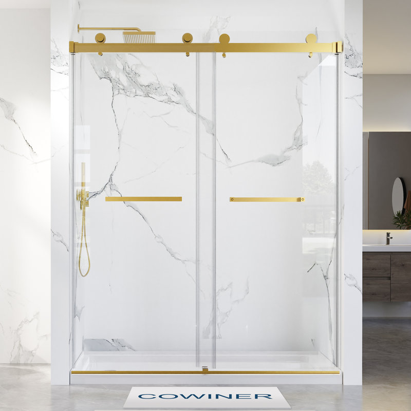 66-72 in. W x 76 in. H Double Sliding Frameless Shower Door in Brushed Gold with 5/16 in.（8mm）Clear Tempered Glass