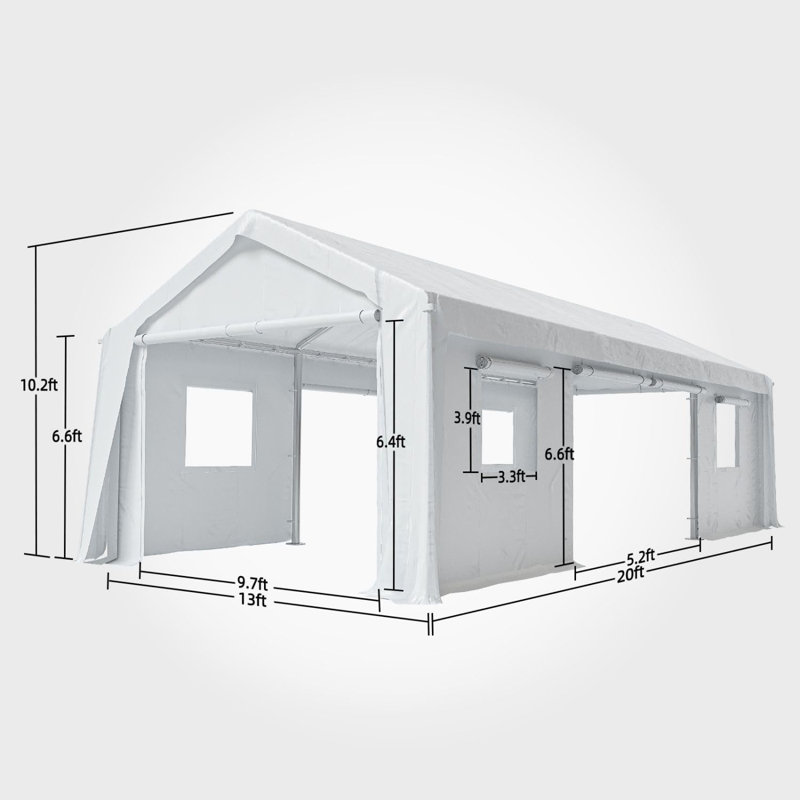 Abri d'auto robuste avec parois latérales enroulables et fenêtres ventilées avec parois latérales amovibles, H 111,6 po x l 120 po x P 240 po