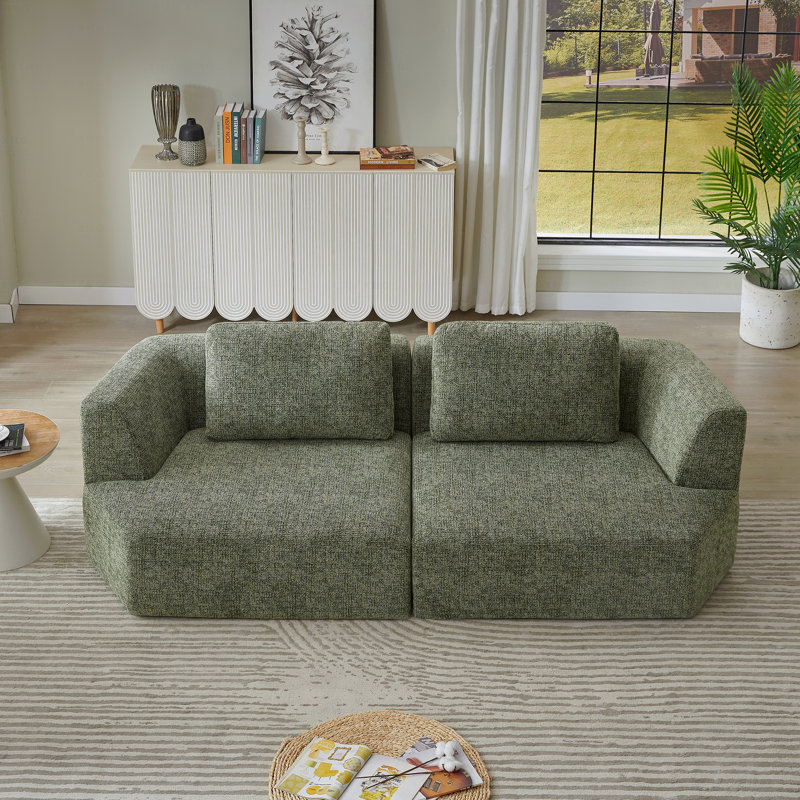 Oversized 3 Seater Compressed Sofa With Chenille Fabric, Green