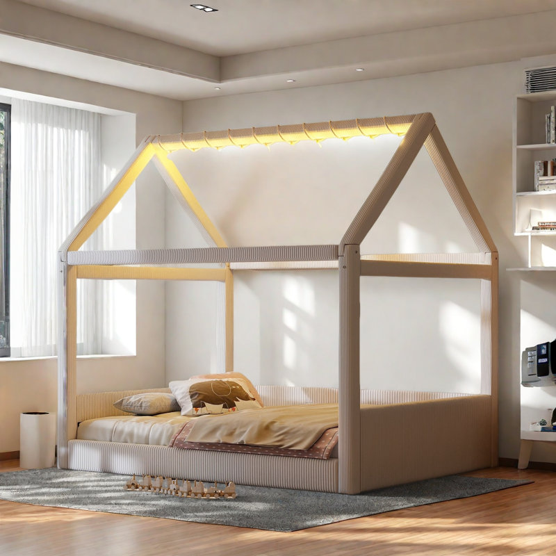 Upholstered Daybed With Led Light Strips, Beige