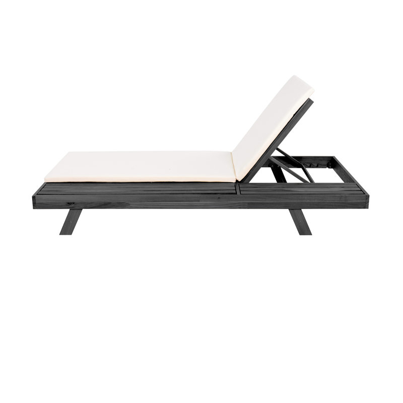Archer Patio Acacia Wood Chaise Lounge with Adjustable Back & Removable Cushion, Cream Cushion/Black Frame