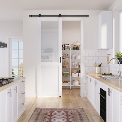 32in.x 96in.Half Lite White Door Slab Prefinished Surface With All Barn Door Hardware Kit