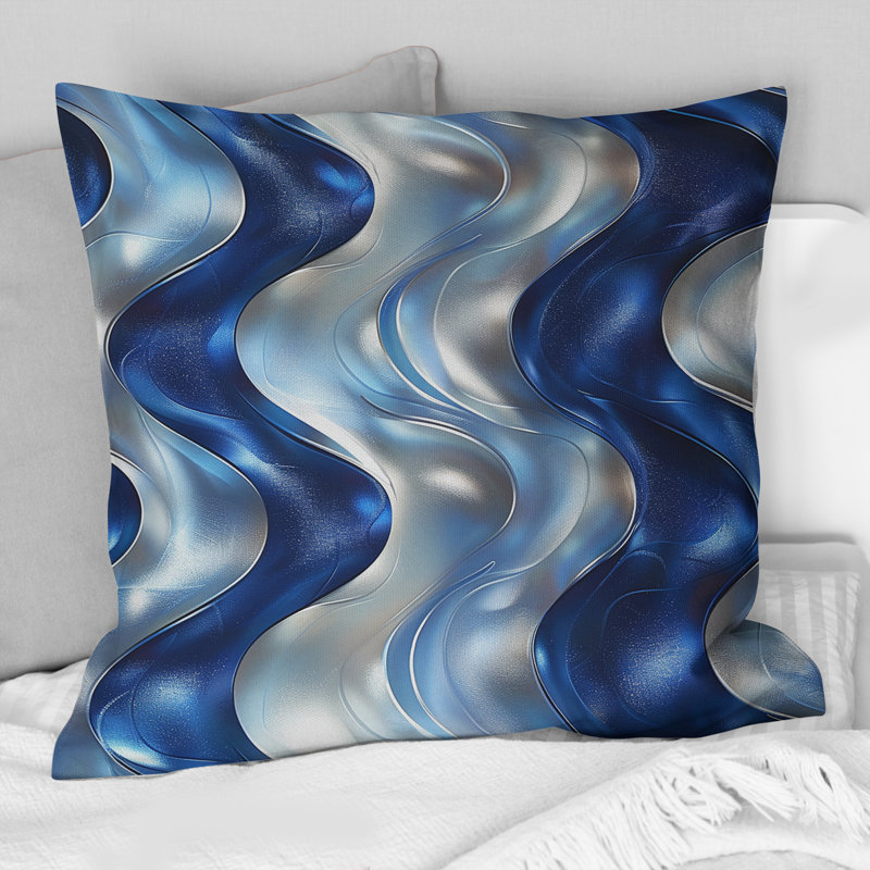 Coussin Mid-Century rétro bleu Glam Waves II, 18" x 18"