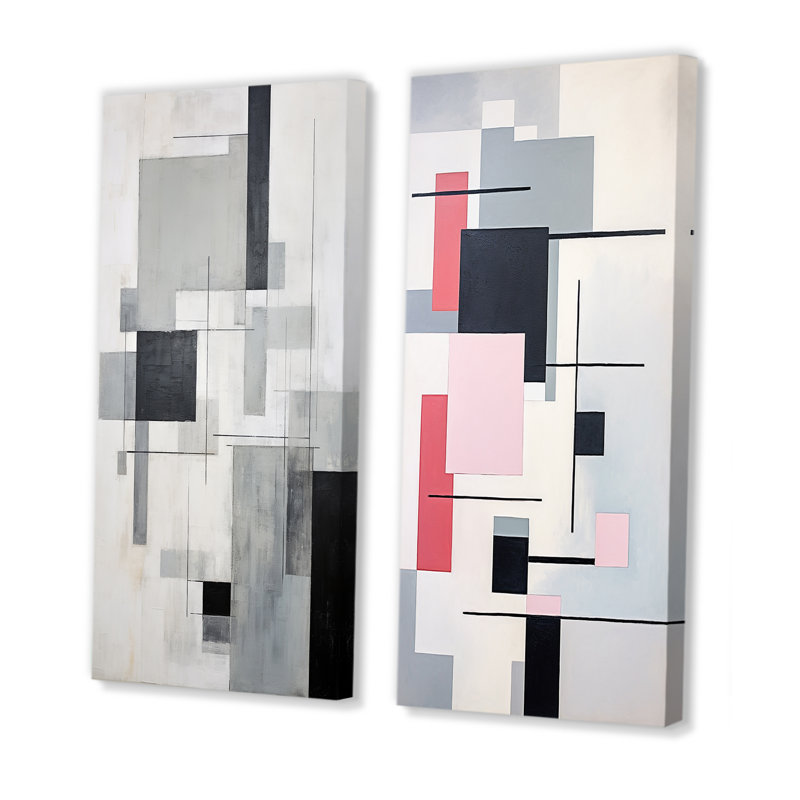 «Suprematism Geometric Serenity», 2 pièces, H 24 po x l 20 po, Toile tendue