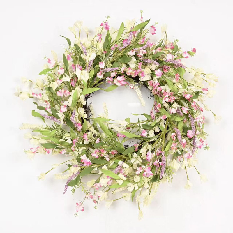 Couronne florale 22 po Forsythia, Green/Pink