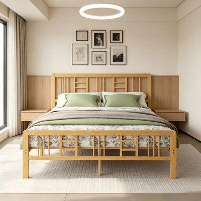 12 Inch Full Size Bamboo Wood Platform Bed Frame With Metal Slats , No Box Spring Needed, Spacious Design For Master Bedrooms
