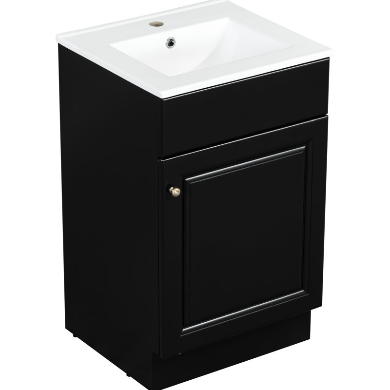 Meuble-lavabo de 20 po avec lavabo, noir. Tablette de porte d'armoire et tablette réglable. Finition lisse du lavabo en céramique. Pour armoire à panneau à utilisation silencieuse. Trou de robinet et surface imperméable. Fermeture silencieuse