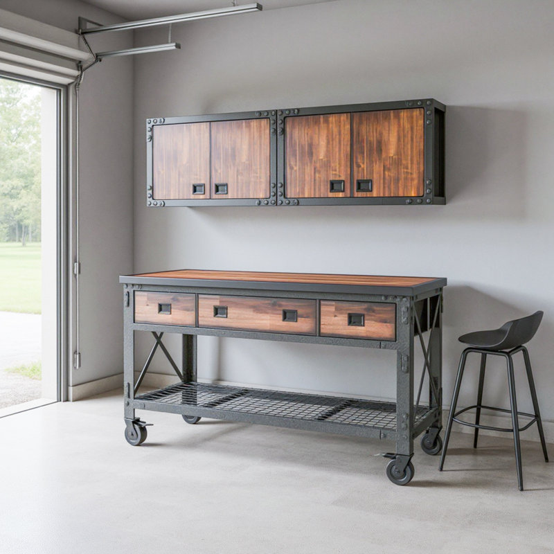 3-Piece Industrial Garage Storage Set with 72 in. Rolling Workbench & 2 Wall Cabinets