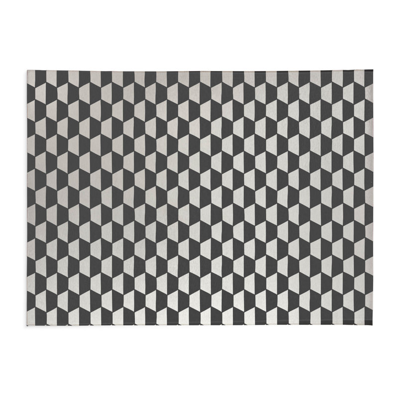 Hex Lightweight Non-Slip Kitchen Mat, Rectangle 5' x 7', Ivory/Charcoal