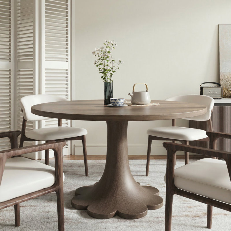 Table de salle à manger ronde en bois massif foncé de couleur noyer foncé 4-8 sièges, H 29,52 po x L 47,24 po x l 47,24 po