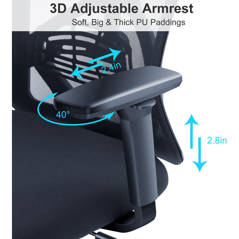 Ergonomic High Back Office Chair - Desk Chair With Adjustable Lumbar Support, Headrest & 3D Armrest, 130°Rocking Mesh Computer Chair