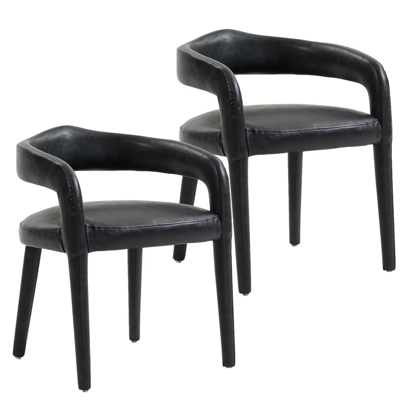 Modern Faux Leather Dining Chair, Set of 2, Charcoal