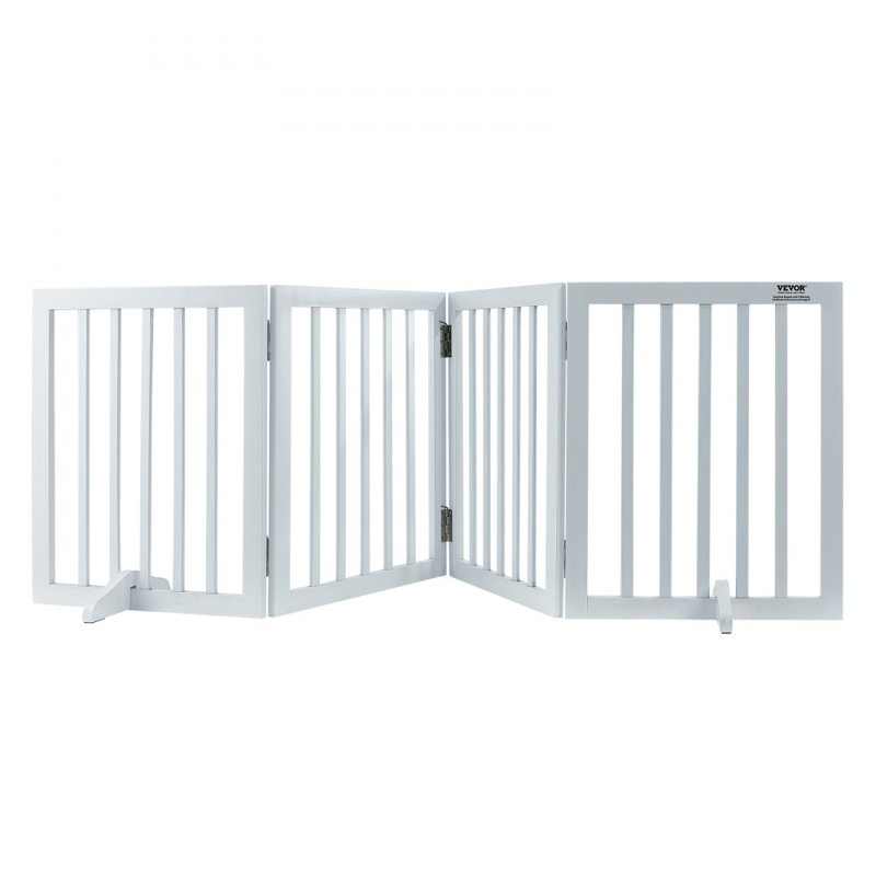 Solid Wood Free Standing Pet Gate With Door, 50.8 - 204 cm, White