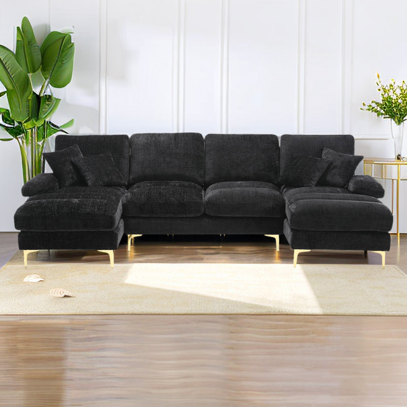 Canapé modulaire 4 pièces Aadrian, Chenille noir