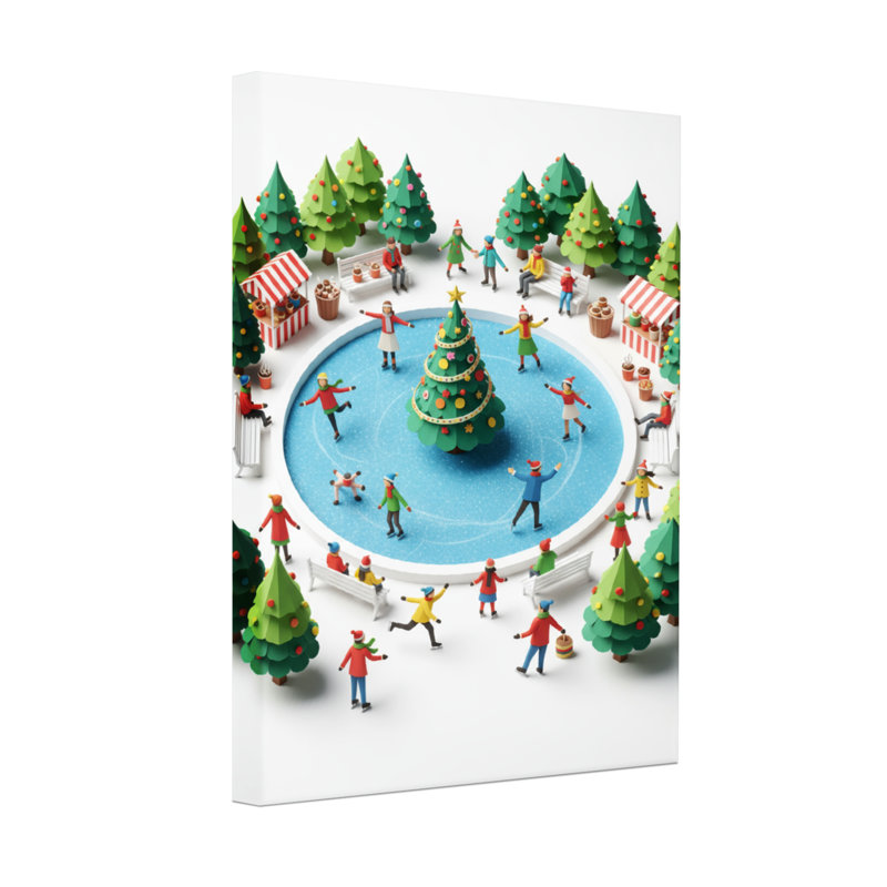 Scène de patinage sur glace, H 30 po x l 20 po