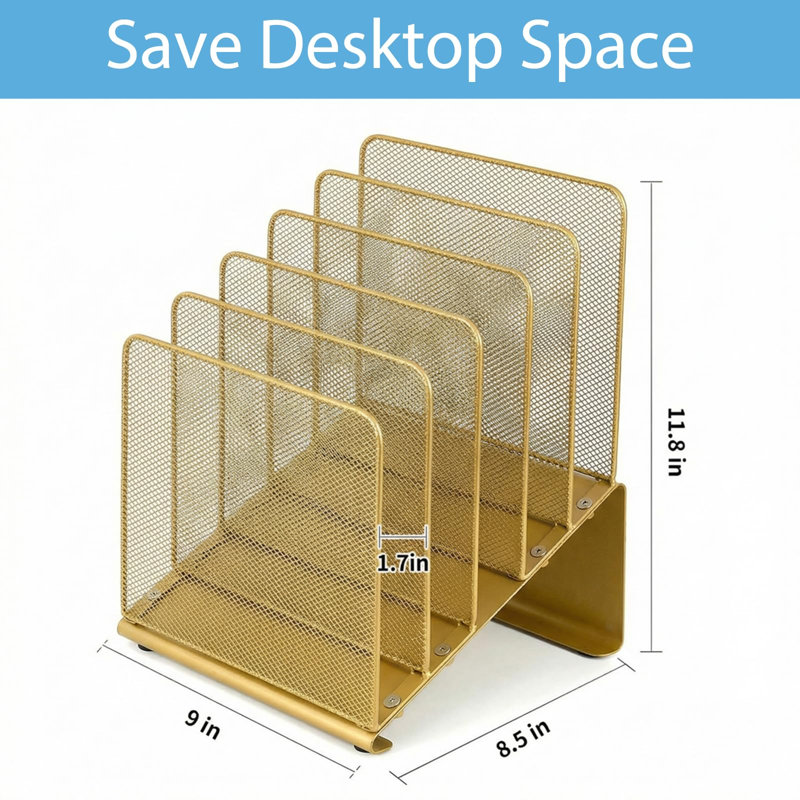 Organisateur de dossiers pour bureau, organisateur de dossiers avec support vertical à 5 ​​sections (doré)