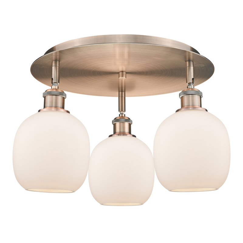 Plafonnier semi-encastré en verre Alve, Blanc mat, Cuivre antique