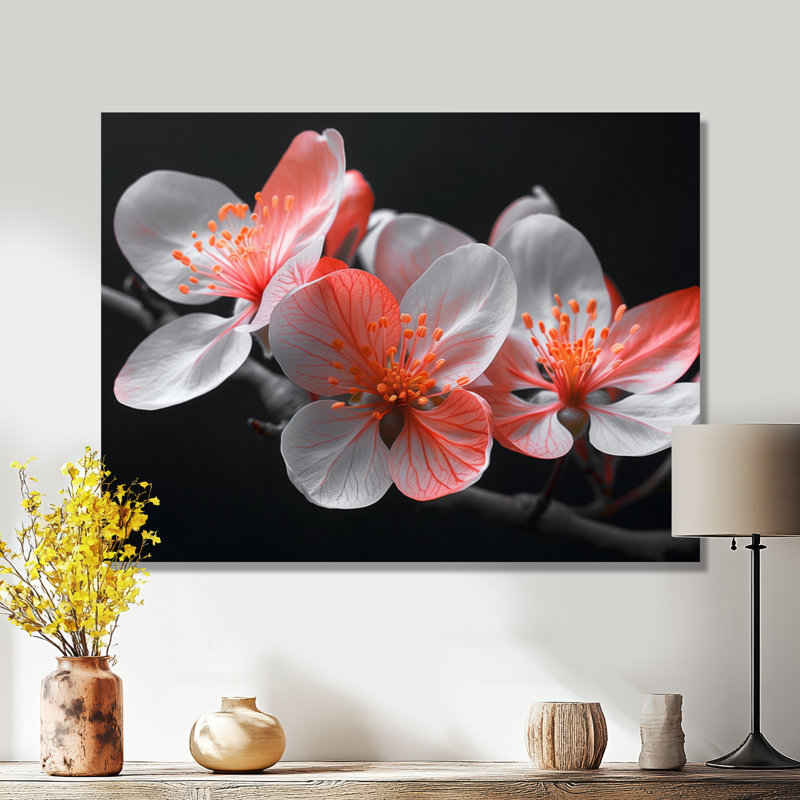 Fleurs de pommier blanches et rouges - salon d'art mural, H 12 po x l 20 po, Toile tendue