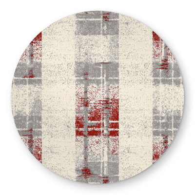 Grunge Red Pattern - Beige Round Outdoor Area Rug for Home Decor