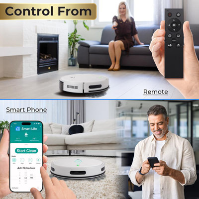 Serenelife Smart Robot Vacuum Cleaner And Mop Combo, 2000Pa Suction, App Control, 4 Cleaning Modes, Anti-Fall Sensors, Self-Charging, Ideal For Pet Hair, Carpet And Hard Floors, White