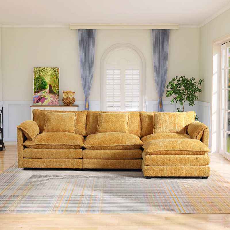 Eugenijus 112.2"W Modular Boucle Sectional, Yellow Boucle