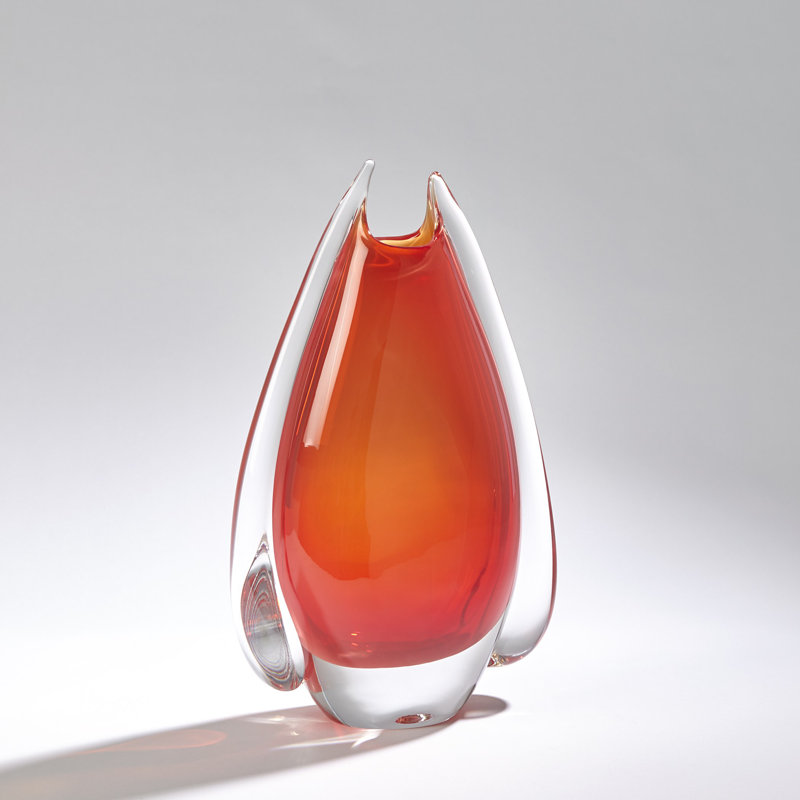 Fin Vase, 15.5" H x 4.5" W x 10" D, Orange/Yellow