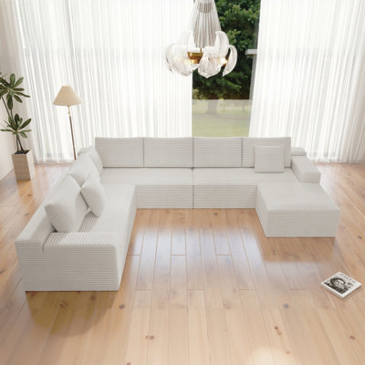 Siège de canapé modulaire 137,8 x 104,3 po, canapé rembourré et compressé pour le salon, la chambre à coucher, l’appartement, aucun assemblage requis, combinaison gratuite de 4 PC, tissu en velours côtelé moelleux
