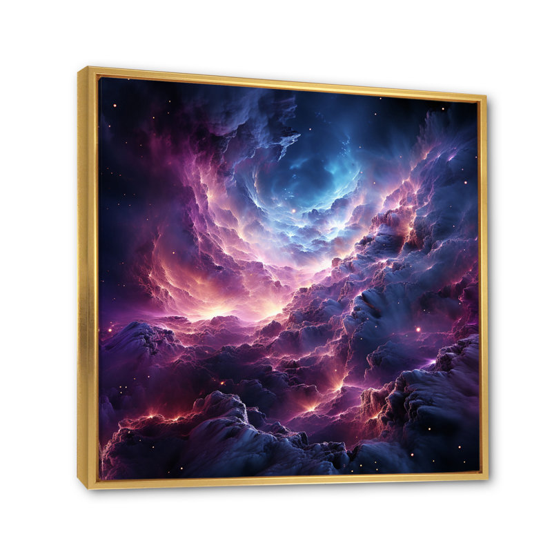Rêves interstellaires abstraits mauve sarcelle - impression, H 16 po x l 16 po x P 1 po, Cadre flottant doré