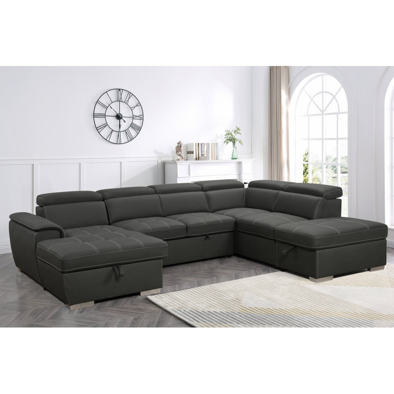 Canapé modulaire en U de 128 po avec repose-pieds et canapé modulaire réversible de 7 places avec siège de rangement, ensembles de canapés de salon avec appui-tête réglable