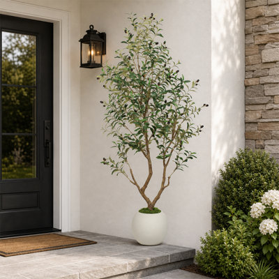 Artificial Olive Tree 6 FT Faux Olive Plant With Lifelike Olive Leaves and Fruits Artificial Olive Plant In Round Pot For Living Room Bedroom Balcony Indoor and Outdoor Decor