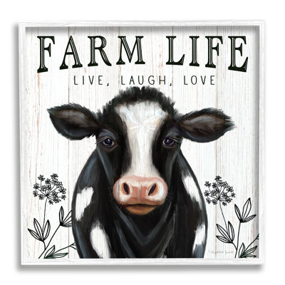 «Farm Life», «Vache laitière», fleurs sauvages encadrées, estampe numérique par Elizabeth Tyndall