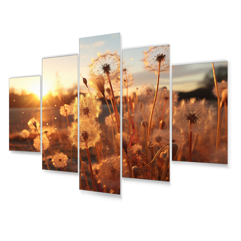 «Sunset Dandelion Field II», ensemble d'art mural floral en métal