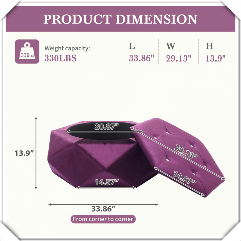 Repose-pieds capitonné Velvet Polygon Diamond, Mauve