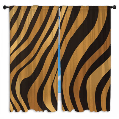 Rideaux de fenêtre noirs et dorés à rayures tigrées et obscurcissant - 2 panneaux