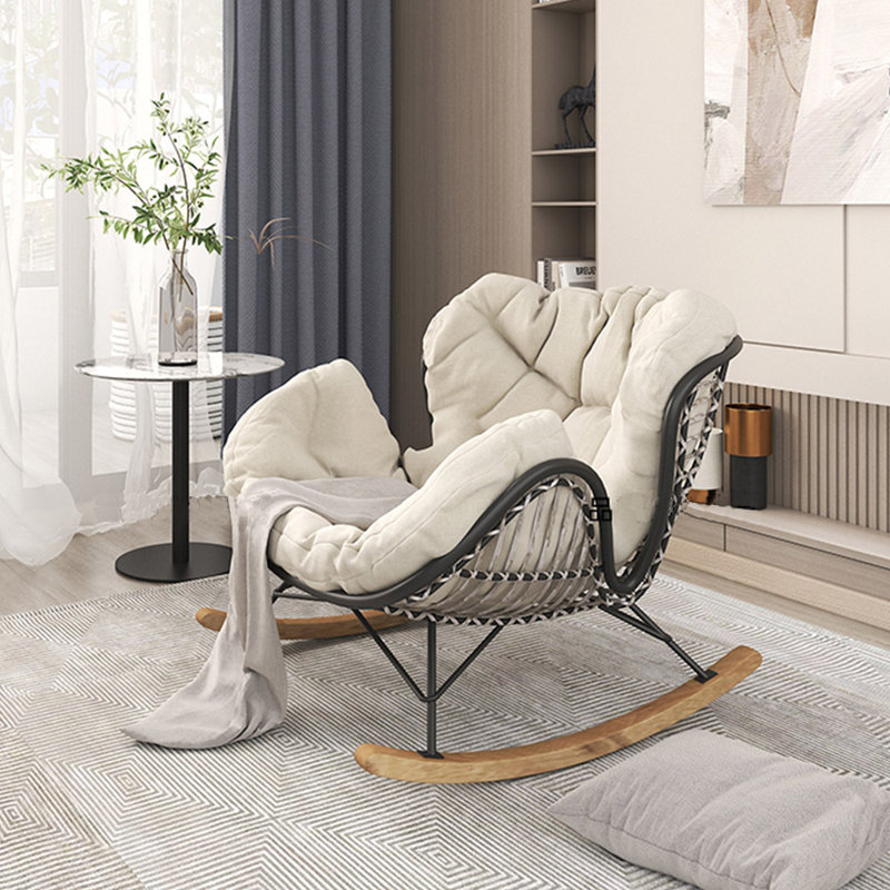 Chaise berçante élégante pour le balcon, Blanc cassé, Noir, noir, noir, noir